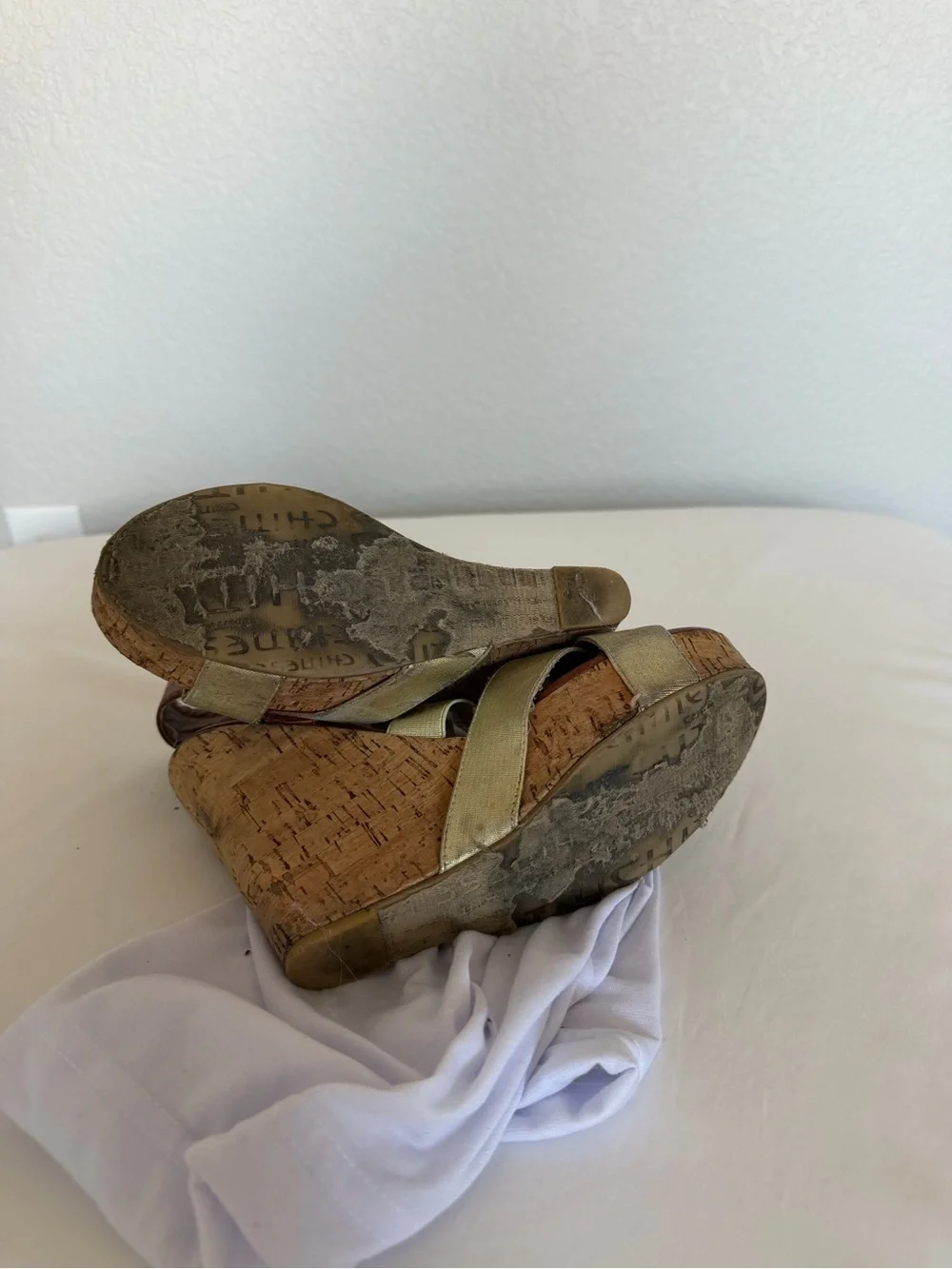 Chinese Laundry Metallic Gold Cork Platform Wedge Sandals